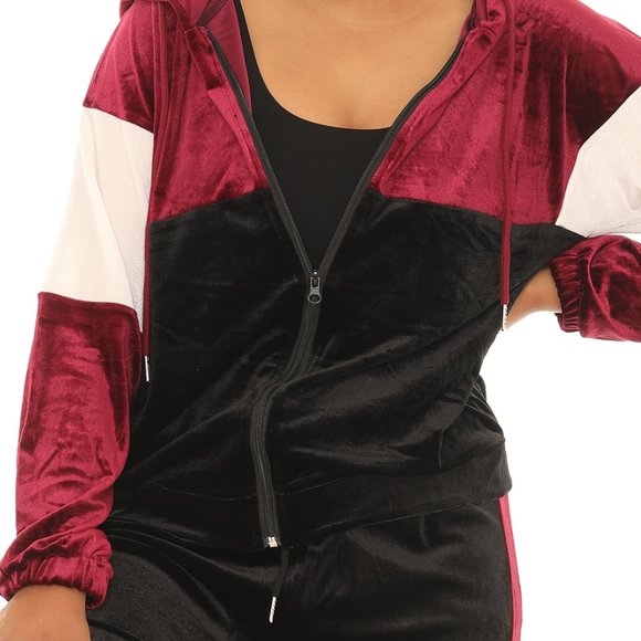 Color Block Pocket Velvet Hoodie & Drawstring Joggers - Picture 5 of 6